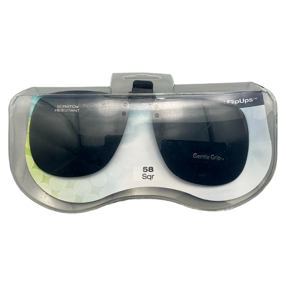 PolarOptics Polarized FlipUps 58 Sqr Gray Lens Clip On Sunglasses PO FLIP